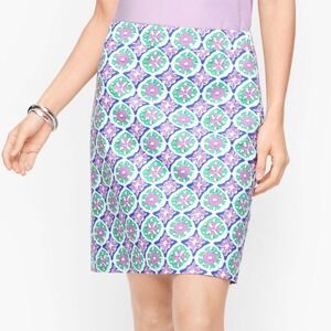 Talbots Pastel Canvas A-Line Skirt 20W Medallion Print Lined Plus Cotton Spandex